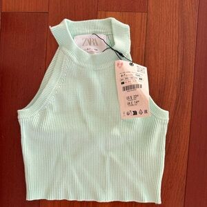 Zara Mint Green Ribbed Sleeveless Top brand new tags pet and smoke free